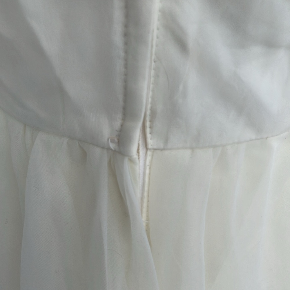 Vintage 70s Floor-Length Maxi Cream High Neck Ruffle Cream Prairie Wedding Dress - Picture 8 of 14